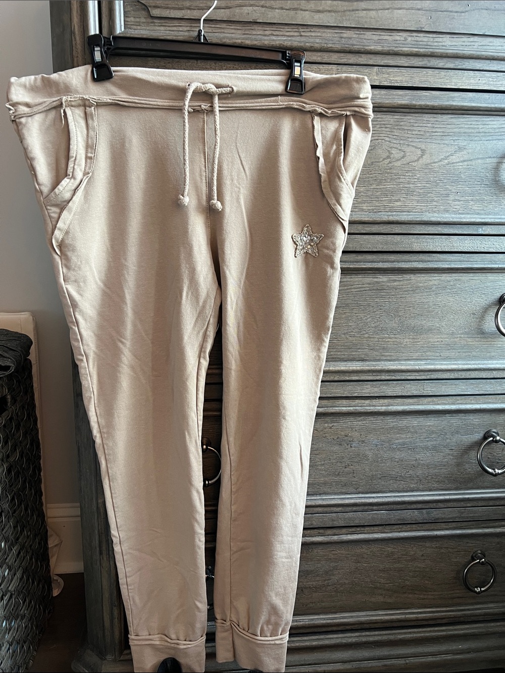 For Her Paris Star Emblem Cuffed Jogger Pants Neutral Beige XL